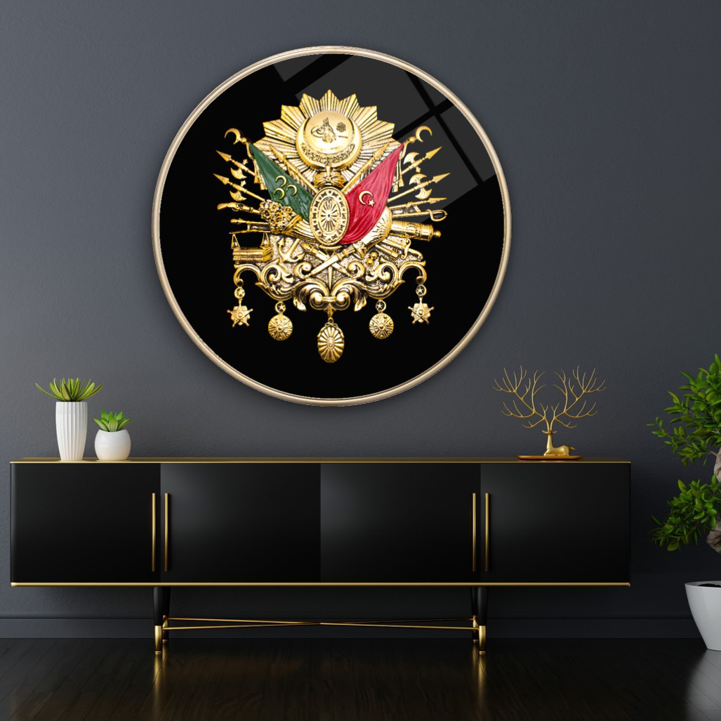 Pi Dekorasyon Osmanli Tuğrasi Yuvarlak Cam Tablo | Hediyelik, Dekoratif, Ofis, 