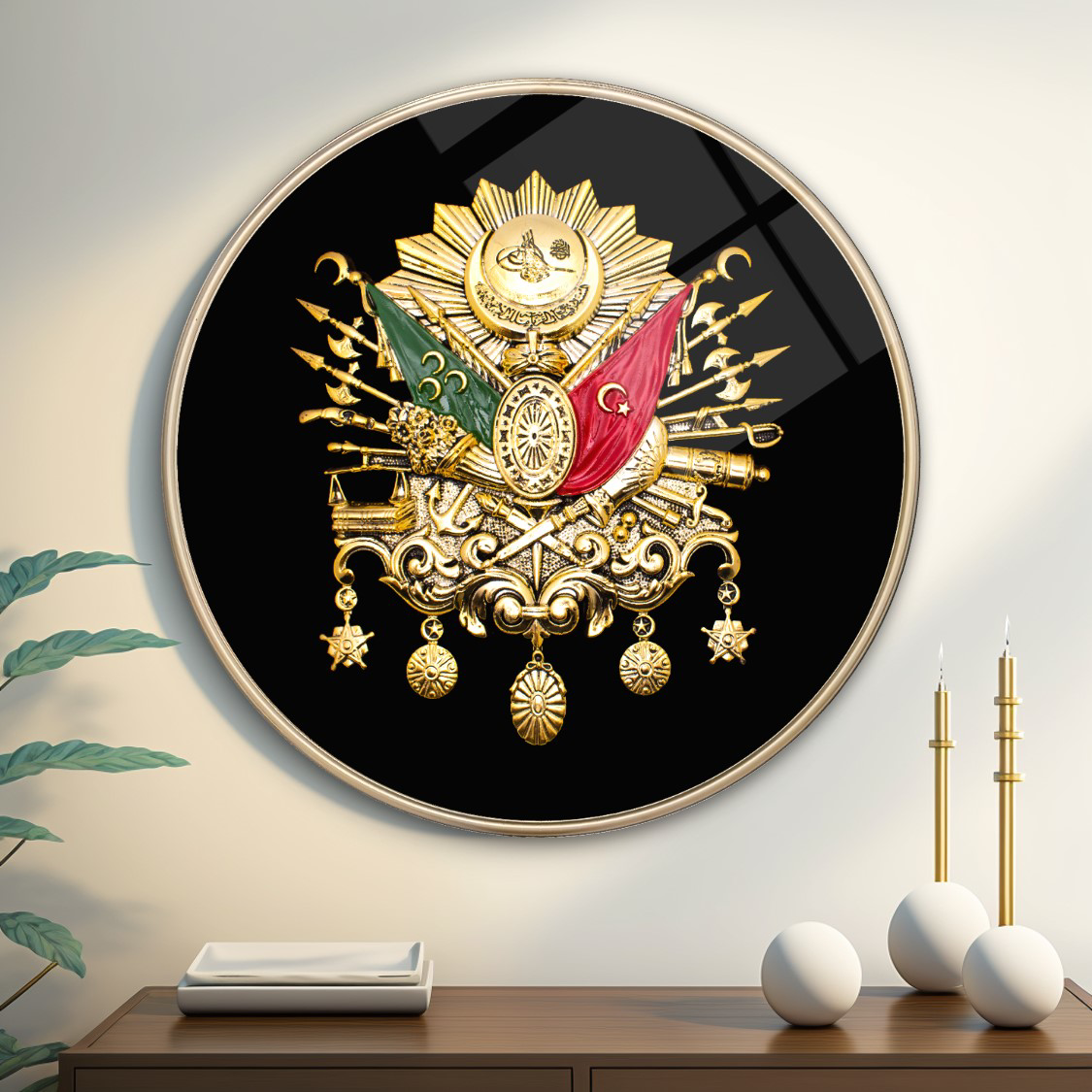 Pi Dekorasyon Osmanli Tuğrasi Yuvarlak Cam Tablo | Hediyelik, Dekoratif, Ofis, 