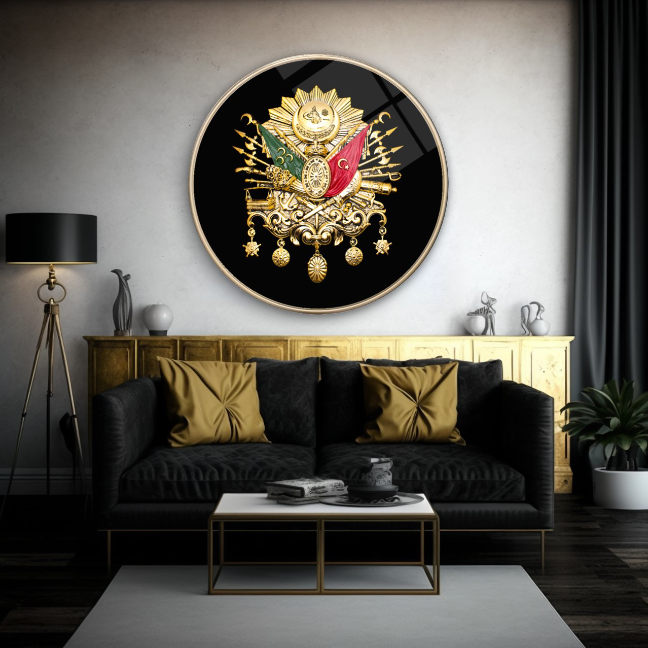 Pi Dekorasyon Osmanli Tuğrasi Yuvarlak Cam Tablo | Hediyelik, Dekoratif, Ofis, 