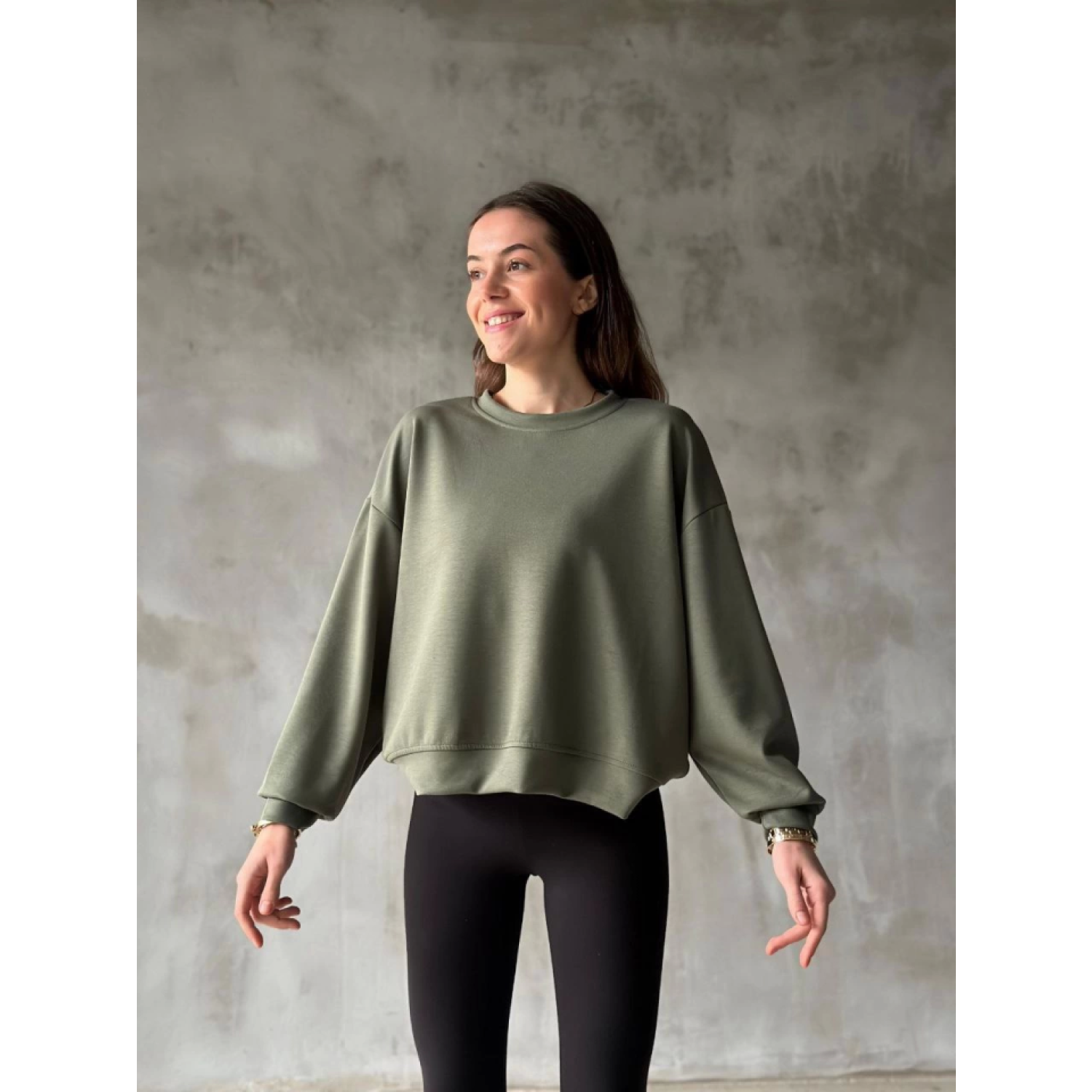 Osy Modal Yumuşak Dokulu Kumaş Bisiklet Yaka Oversize Sweatshirt 