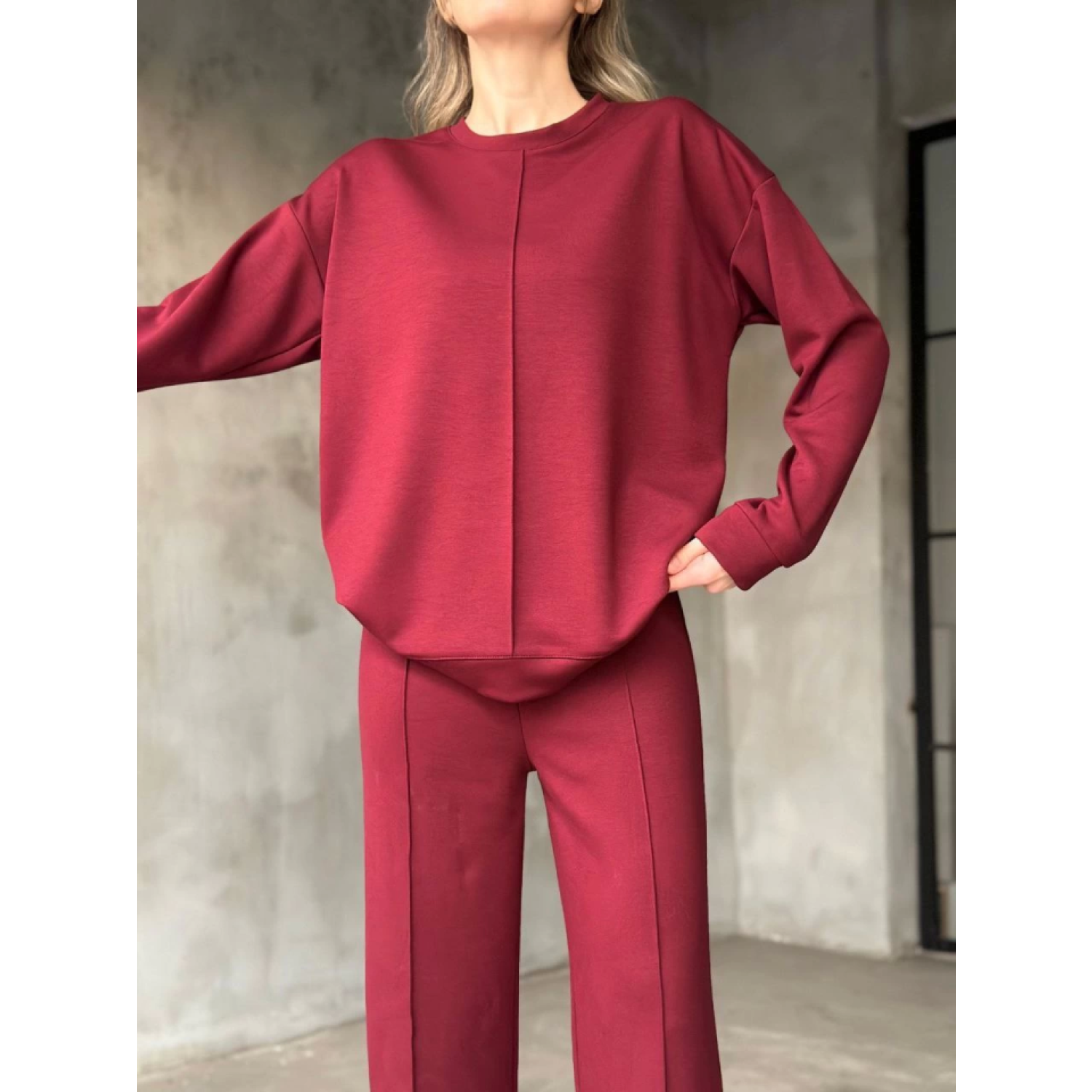 Osy Modal Yumuşak Dokulu Kumaş Bisiklet Yaka Takım- Bordo