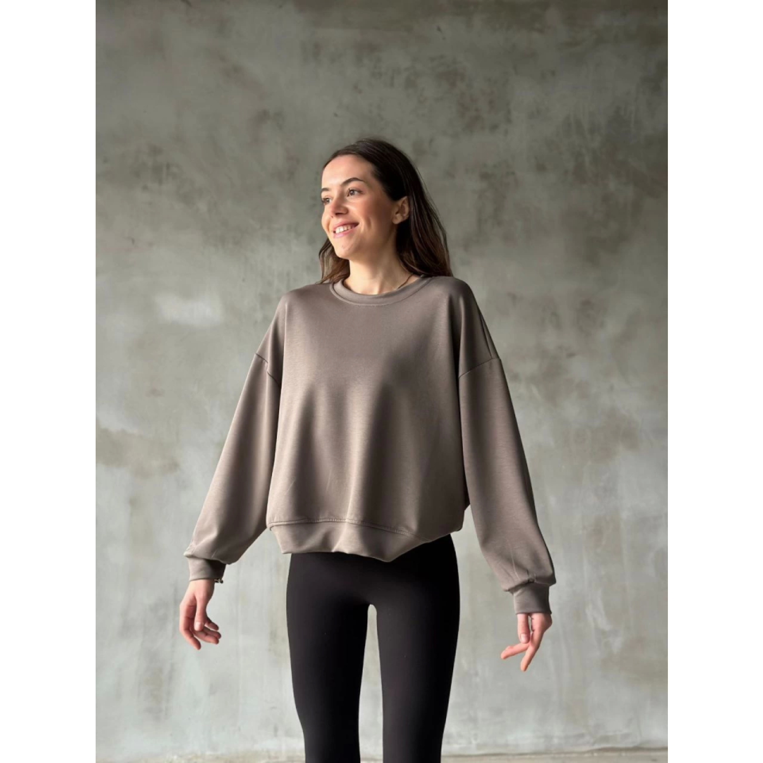 Osy Modal Yumuşak Dokulu Kumaş Bisiklet Yaka Oversize Sweatshirt 