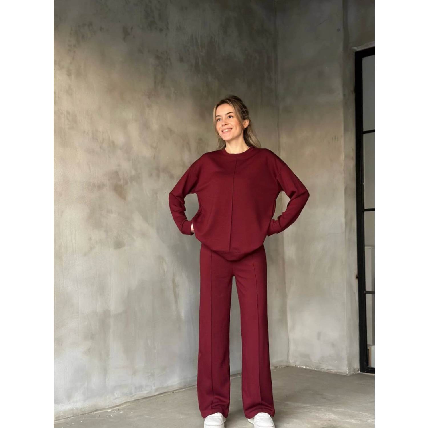 Osy Modal Yumuşak Dokulu Kumaş Bisiklet Yaka Takım- Bordo