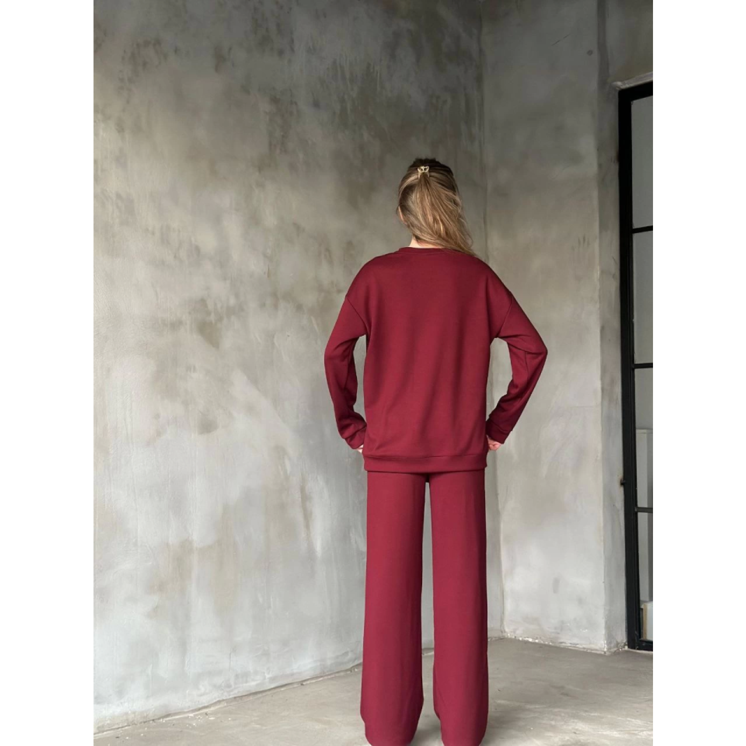 Osy Modal Yumuşak Dokulu Kumaş Bisiklet Yaka Takım- Bordo