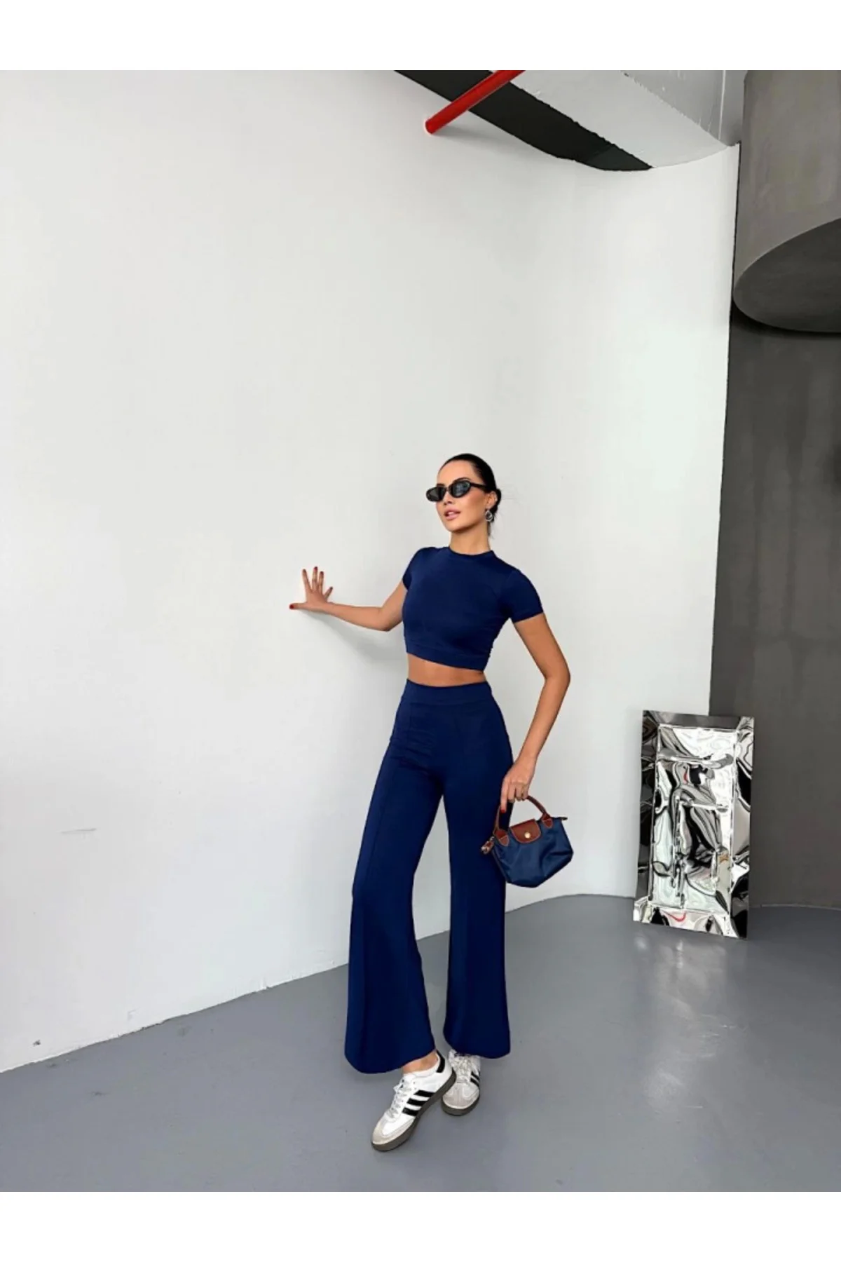 Osy Modal Yumuşak Dokulu Kumaş Kısa Kollu Crop Alt Ispanyol Paça