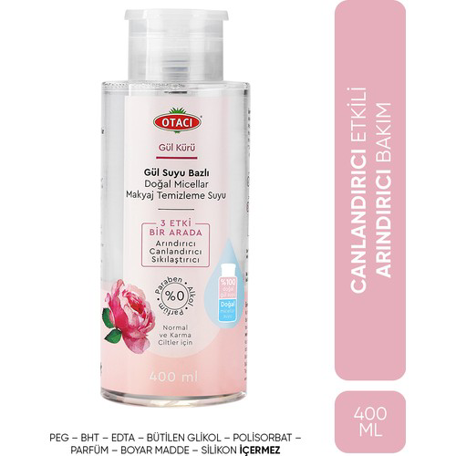 Otacı Gül Suyu Bazli Doğal Micellar Makyaj Temizleme Suyu 400 Ml