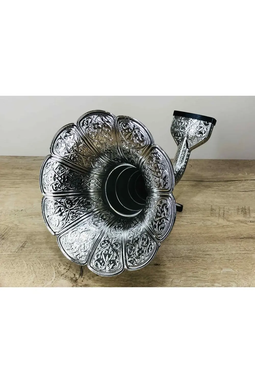 Otantik Parlak Gümüş Osmanlı Stili Gramofoni Cep Telefenlarına Uy