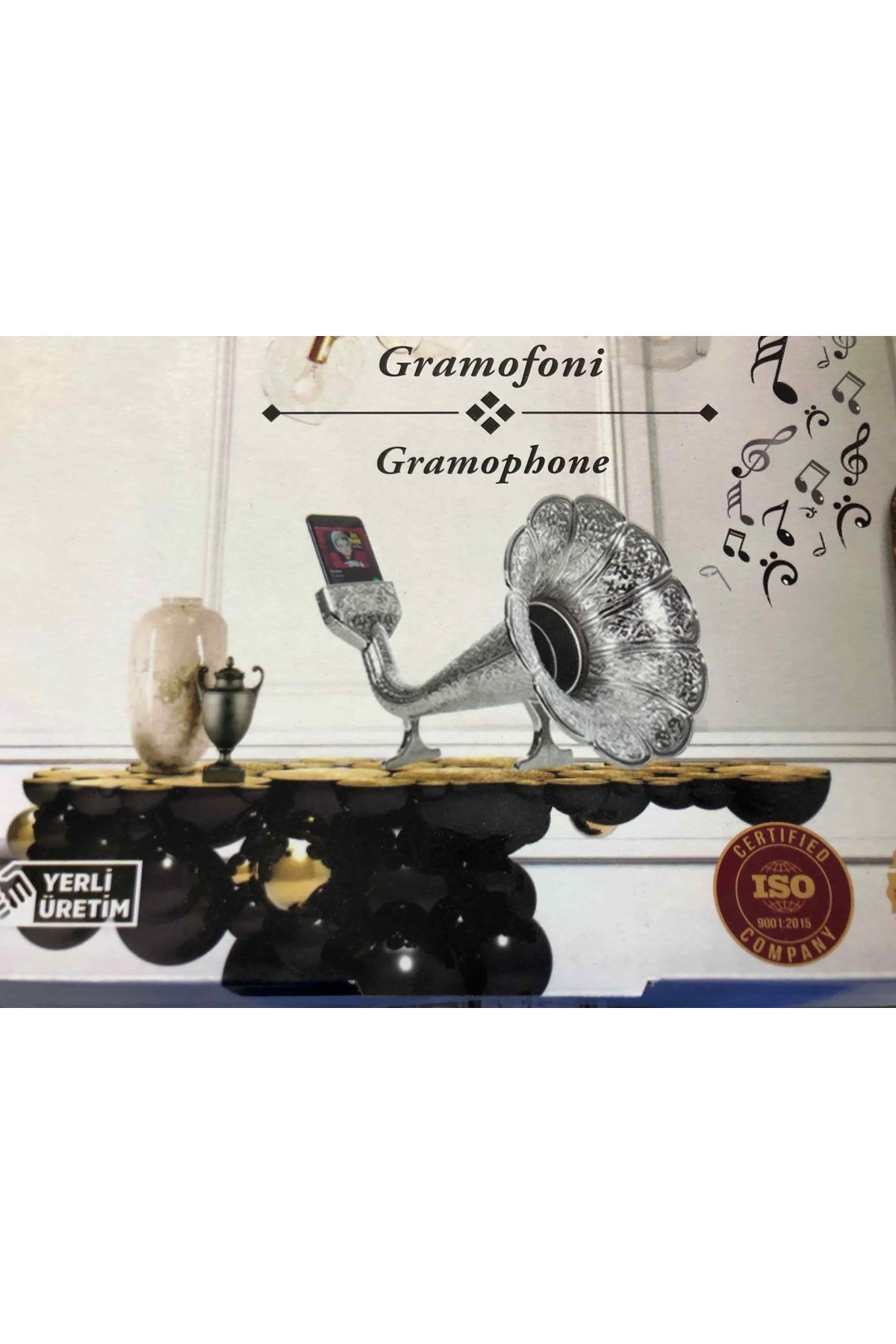 Otantik Parlak Gümüş Osmanlı Stili Gramofoni Cep Telefenlarına Uy