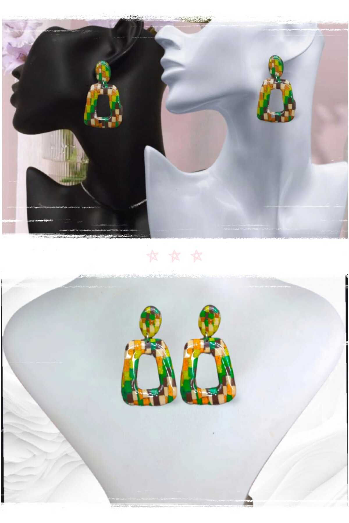 Dodemert Home Otantik Renkli Polimer Kil Tasarim Çivi Küpe