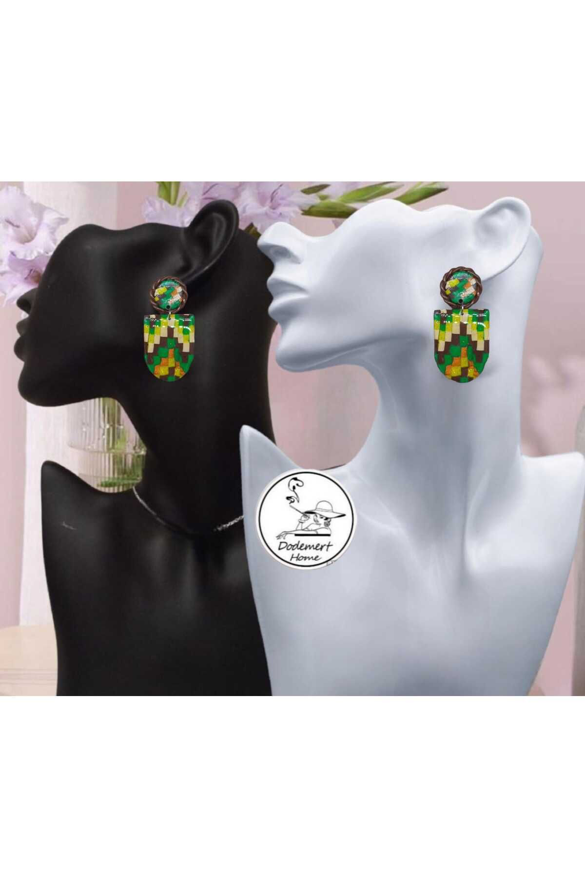 Otantik Renkli Polimer Kil Tasarım Çivi Küpe