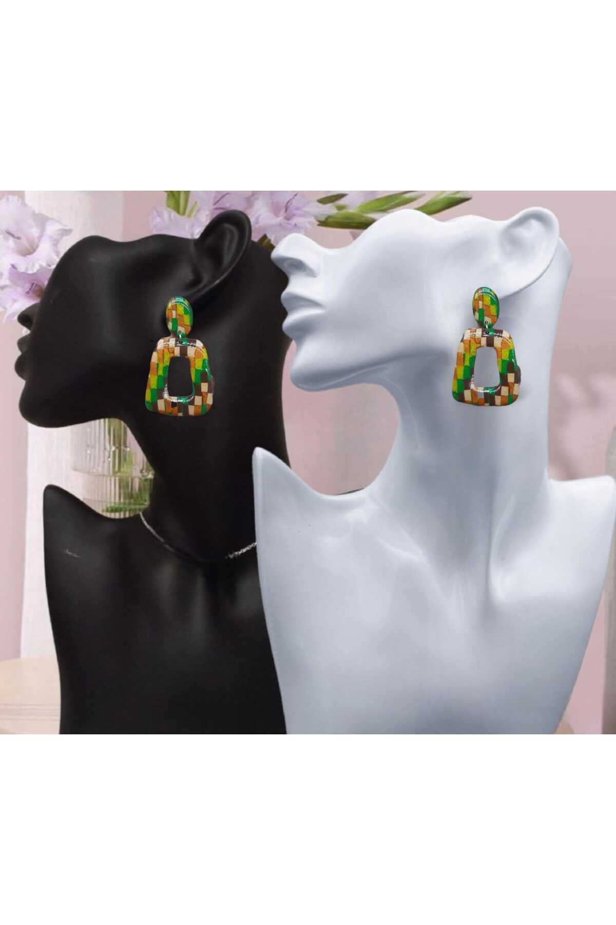 Dodemert Home Otantik Renkli Polimer Kil Tasarim Çivi Küpe