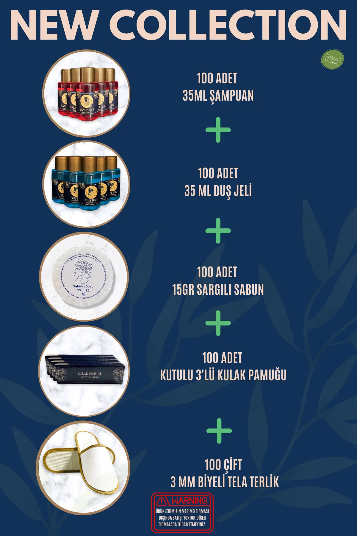 Otel Şampuanı + Duş Jeli + Sabunu + 3'lü Kulak Pamuğu + Terlik 10