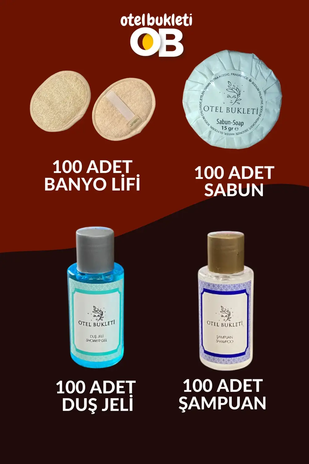 Otel Tipi Etiketli Banyo Lifi + Sabun + Duş Jeli + Şampuan 400 Ad