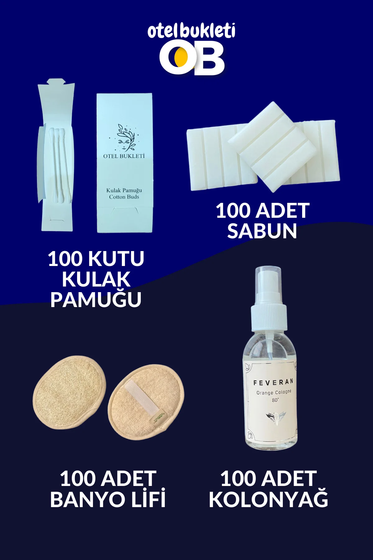 Otel Tipi Etiketli Kolonya + Sabun + Banyo Lifi + Kulak Pamuğu 40