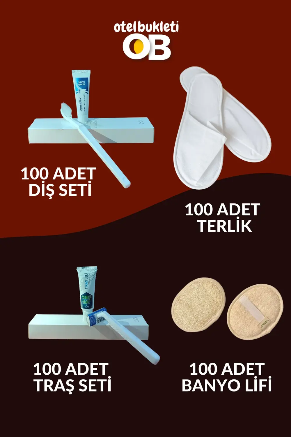 Otel Tipi Seyahat Boy Tıraş Seti + Diş Seti + Terlik + Banyo Lifi