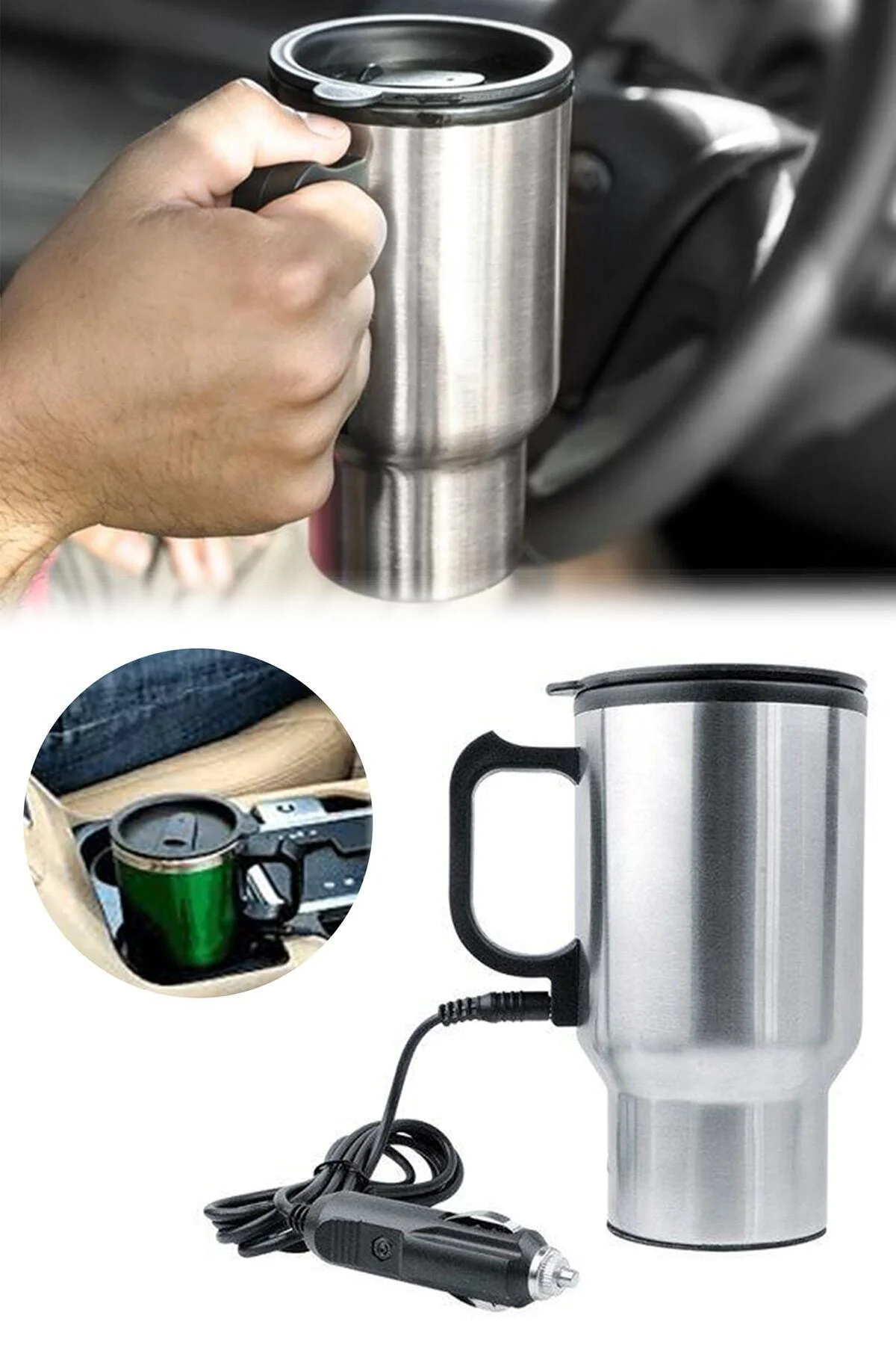 Oto Araç Içi Su Isıtıcı Kahve Makinası Kupa Tip Mug Termos Araç Ç