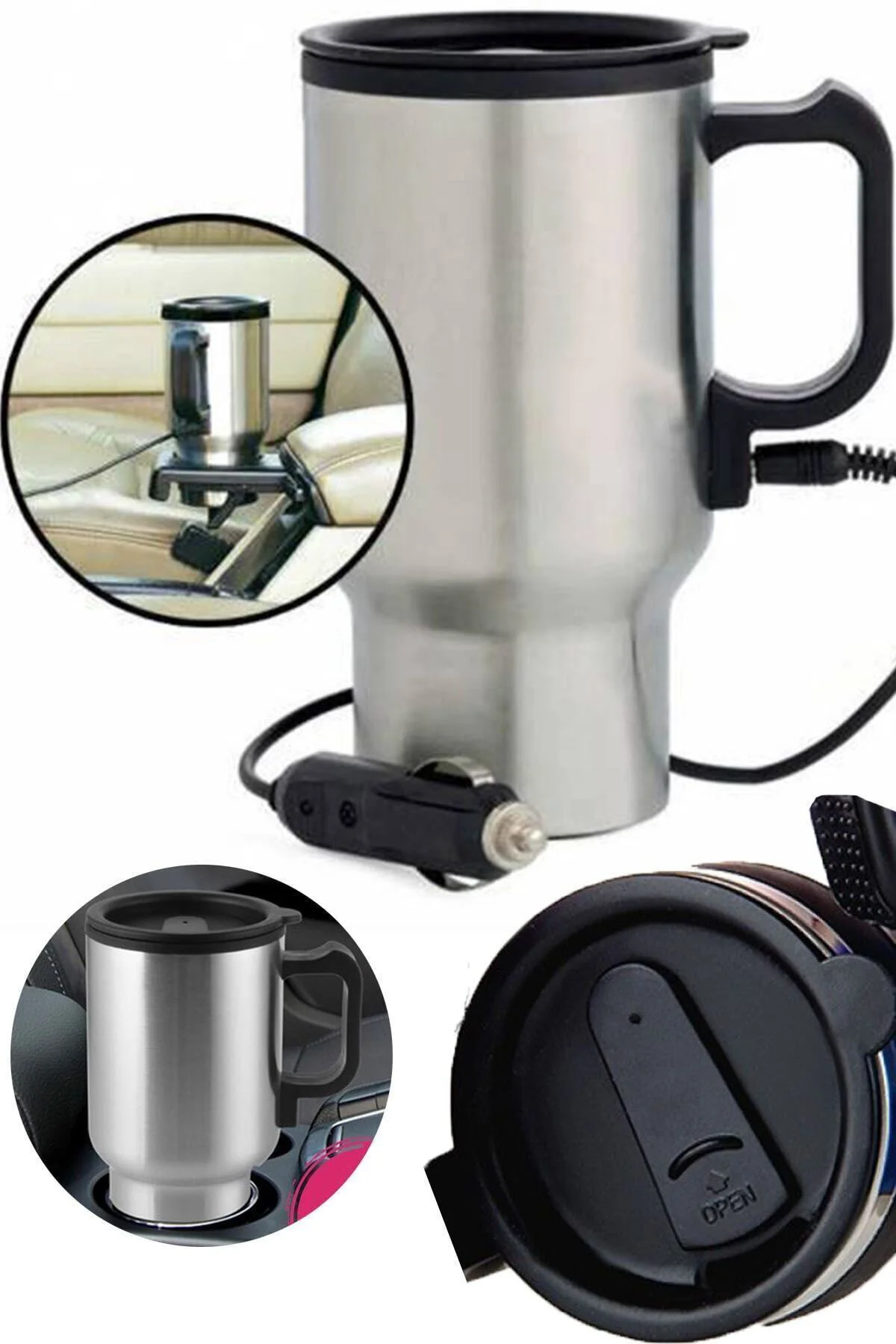 Oto Araç Içi Su Isıtıcı Kahve Makinası Kupa Tip Mug Termos Araç Ç