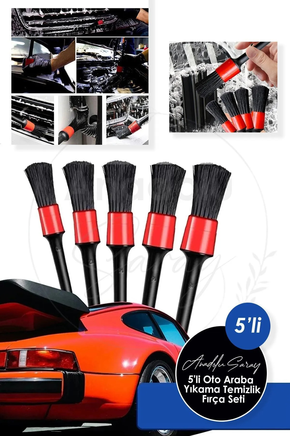 Oto Detay Fırçası Seti 5'li Kaliteli Detaylı Farklı Boyutlar, Pre