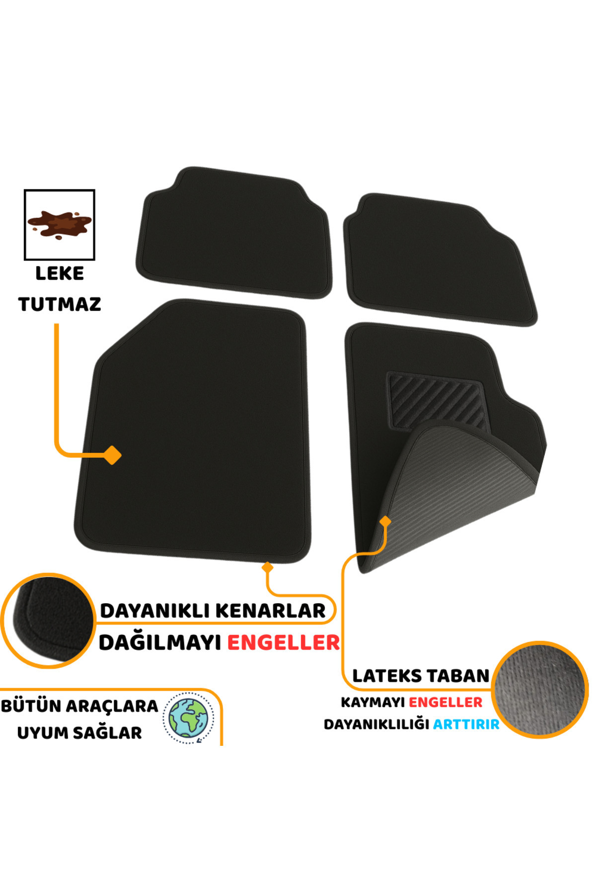Oto Paspas Halı Lateks Kaymaz Taban Yıkanabilir Silinebilir Tüm A