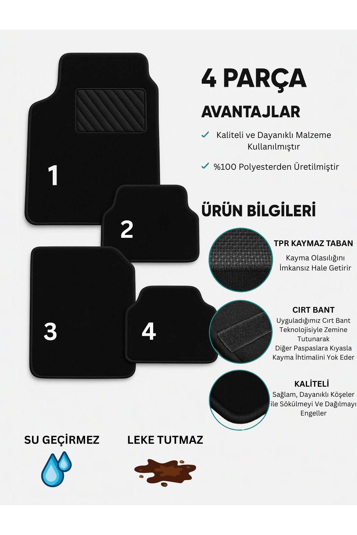 Oto Paspas Halı Kaymaz Taban Yıkanabilir Silinebilir Tüm Araç Mod