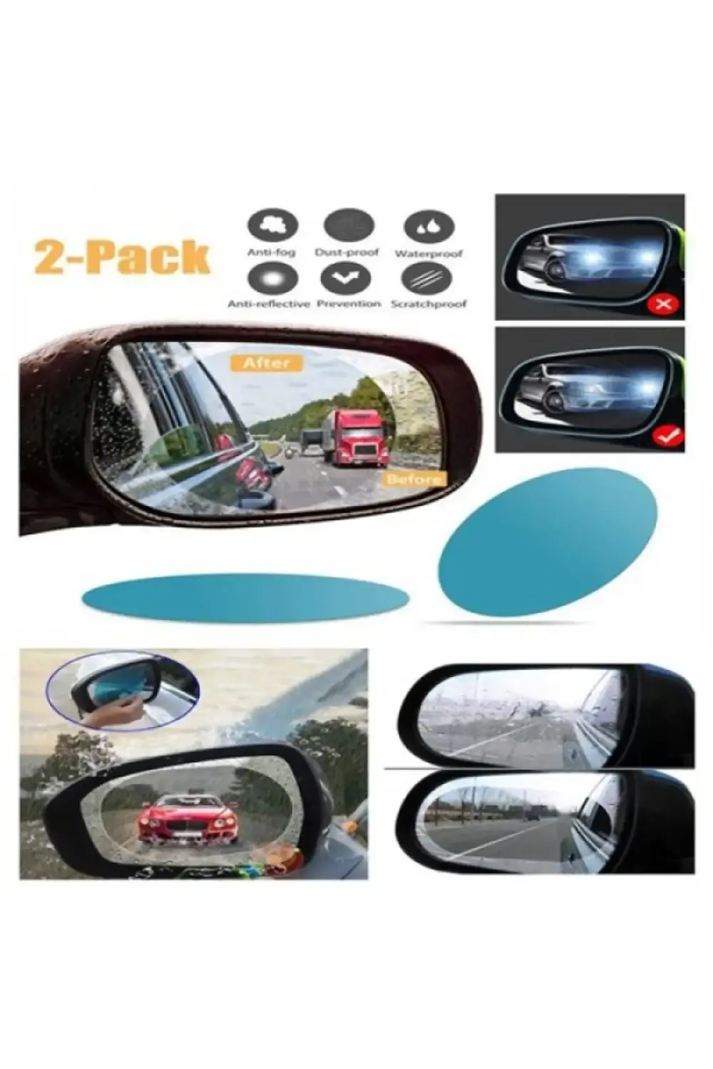 Oto Yan Ayna Yağmur Kaydırıcı Film (ÇİFT)