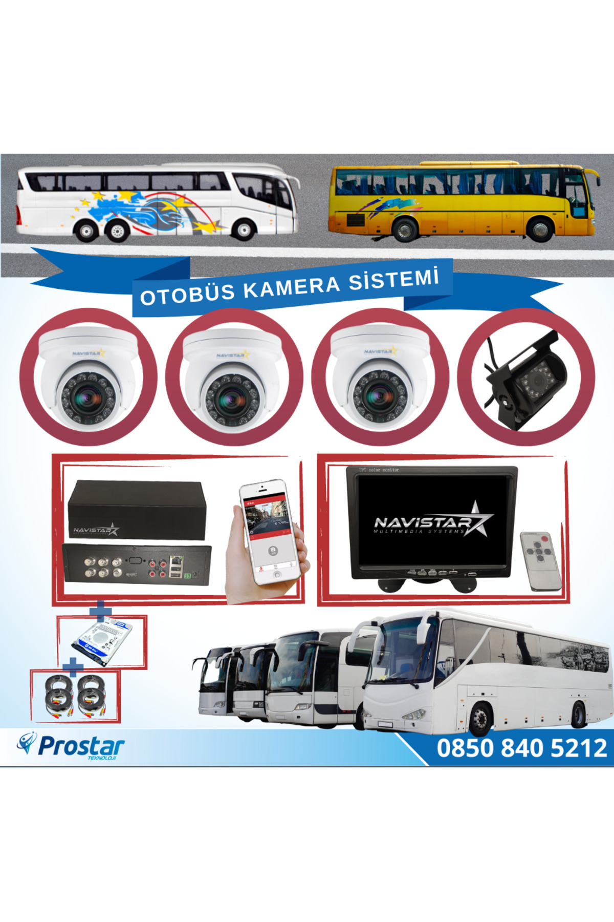 Navistar Otobüsler İçin Kayıtlı 4 Kameralı 1 Tb Harddiskli Kamera Seti