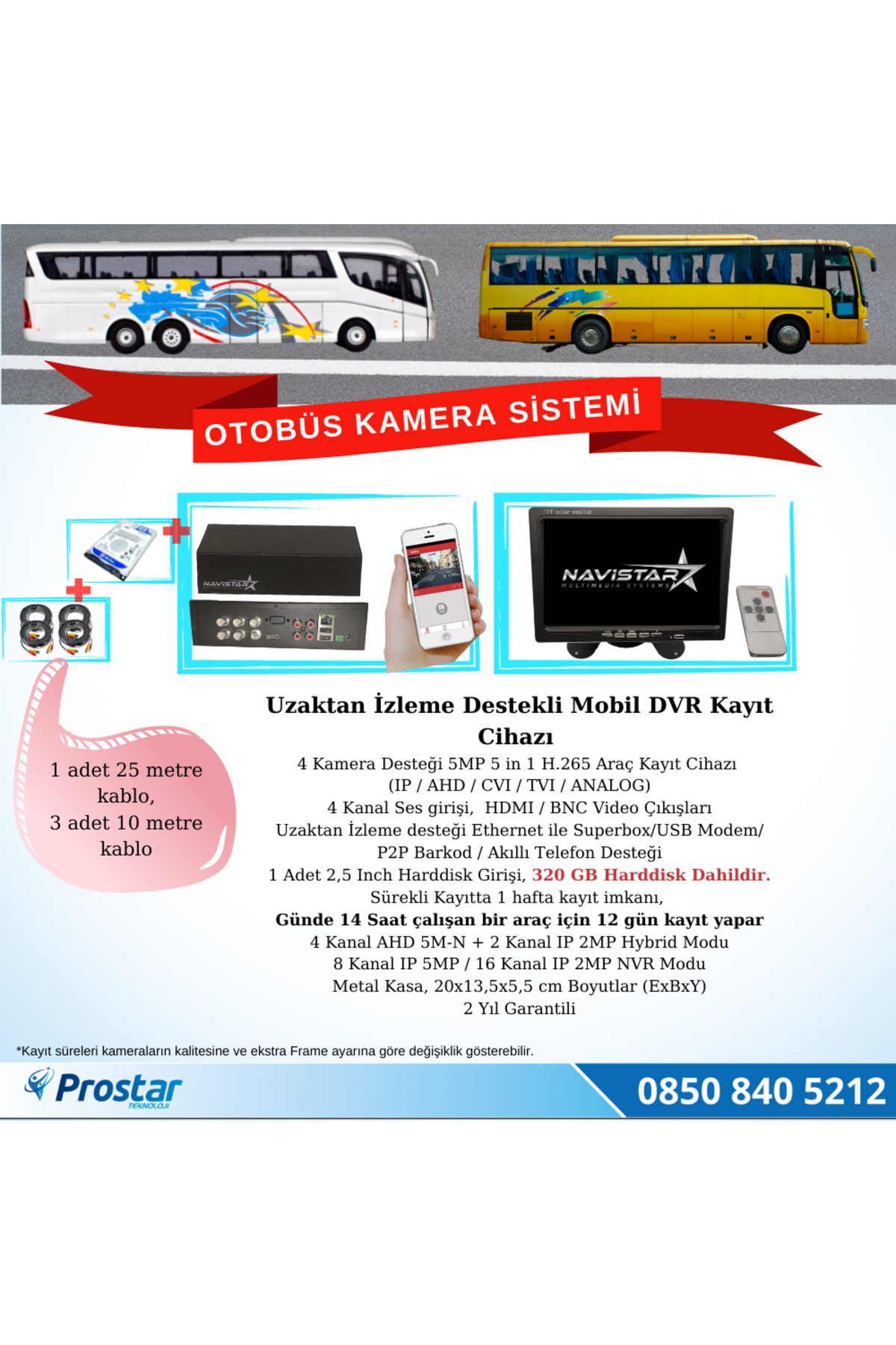 Navistar Otobüsler İçin Kayıtlı 4 Kameralı 320 Gb Harddiskli Kamera Seti