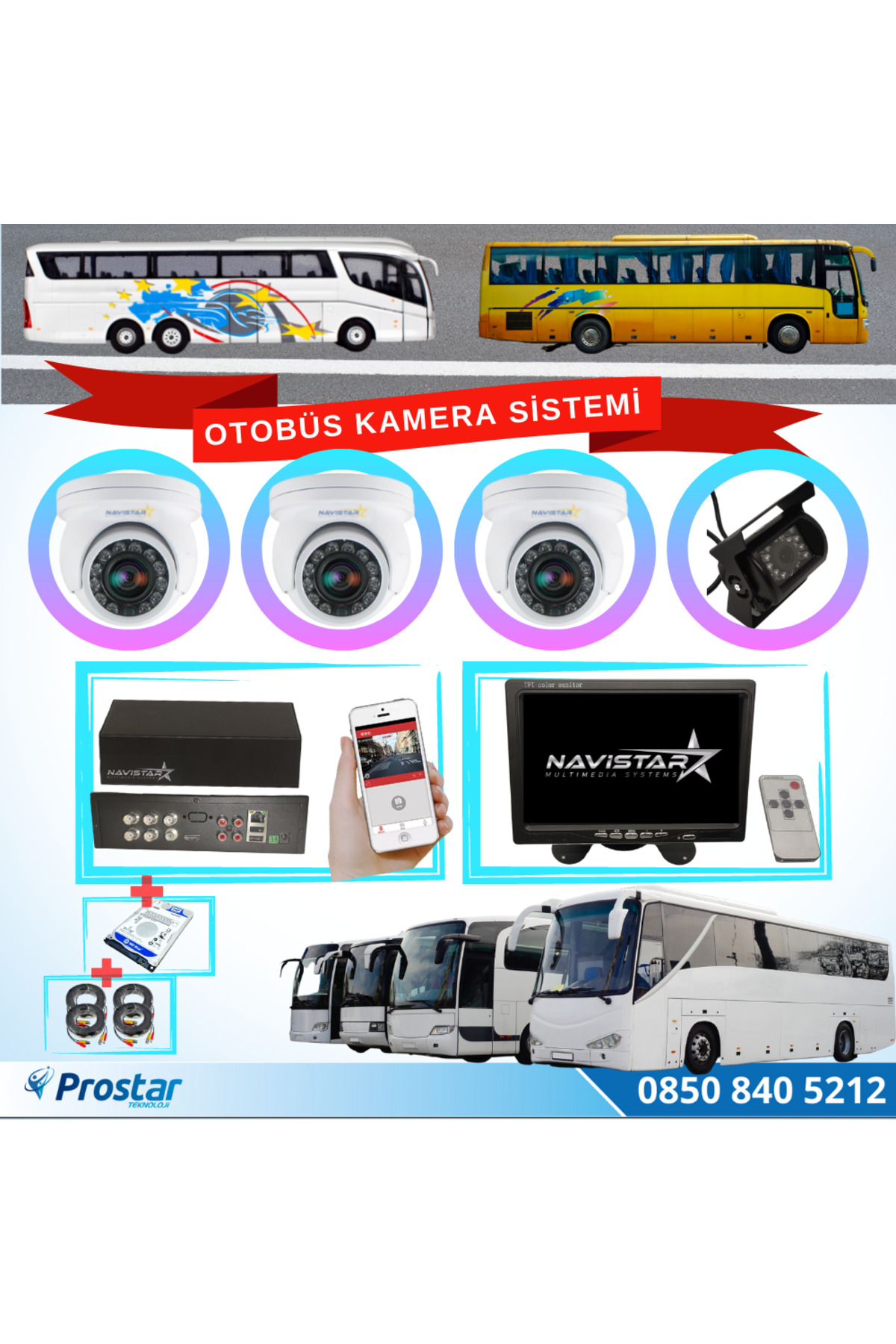 Navistar Otobüsler İçin Kayıtlı 4 Kameralı 320 Gb Harddiskli Kamera Seti