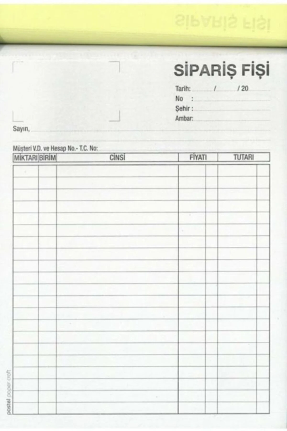 Otokopili Sipariş Fişi Orta Boy 2/50 6 Adet