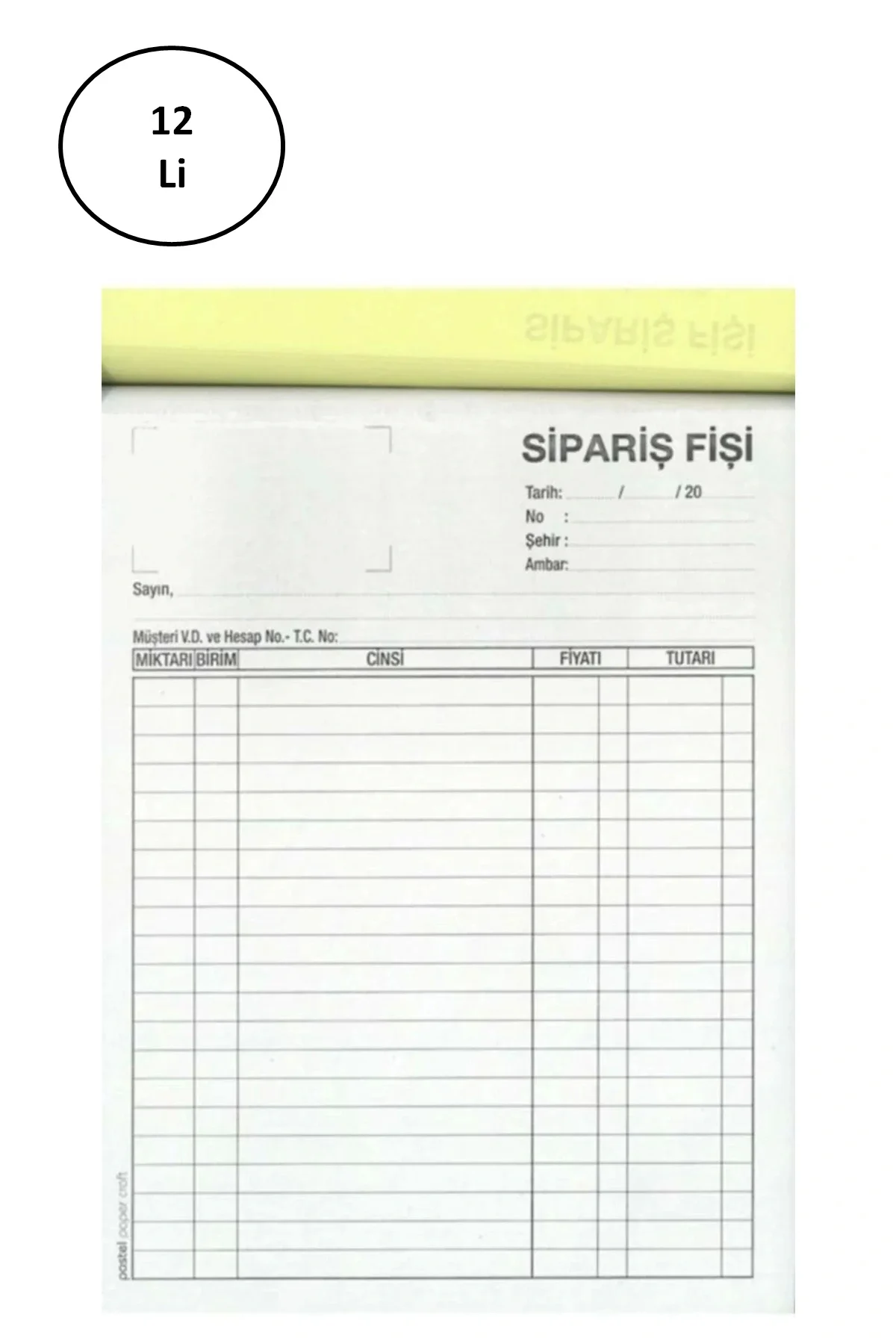 Otokopili Sipariş Fişi Büyük Boy 2/50 12 Adet