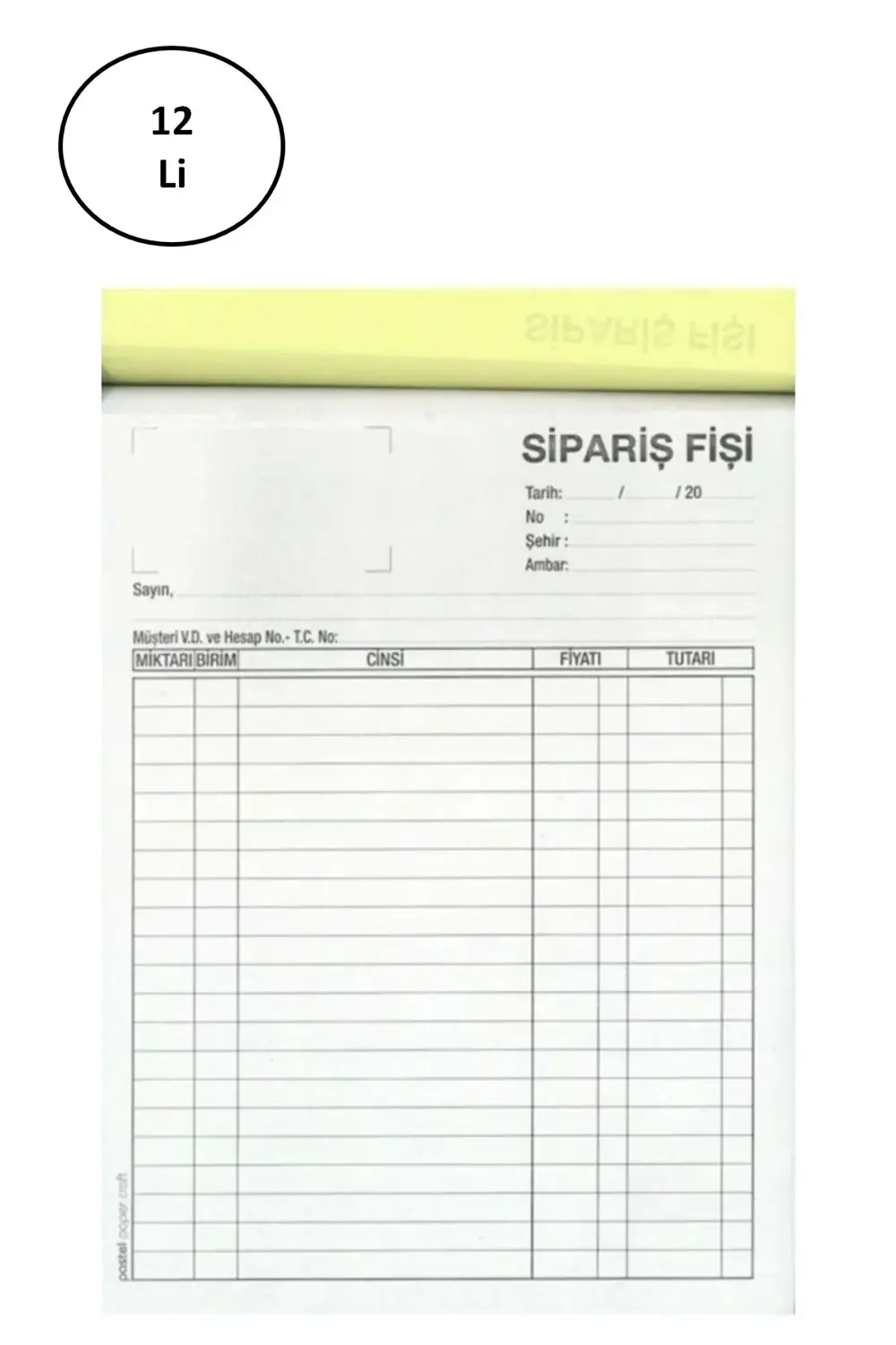 Otokopili Sipariş Fişi Büyük Boy 2/50 12 Adet