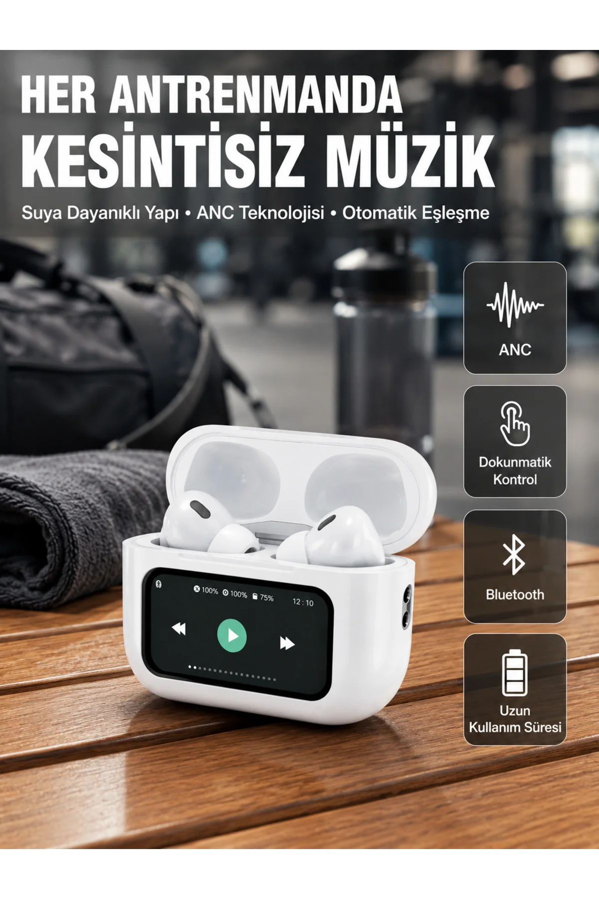 Otomatik Bağlantılı Bluetooth Kulaklık ANC Özellikli Su ve Ter Dayanıklı Yeni Nesil Otomatik Bağlantılı Bluetooth Kulaklık ANC Özellikli Su ve Ter Dayanıklı Yeni Nesil