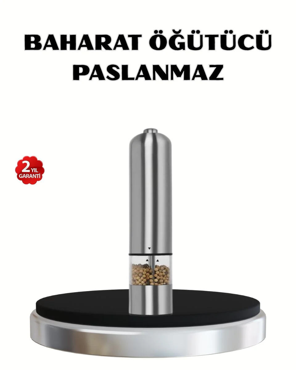 Otomatik Baharat Öğütücü Seti – Pilli Paslanmaz Çelik & LED Aydınlatmalı