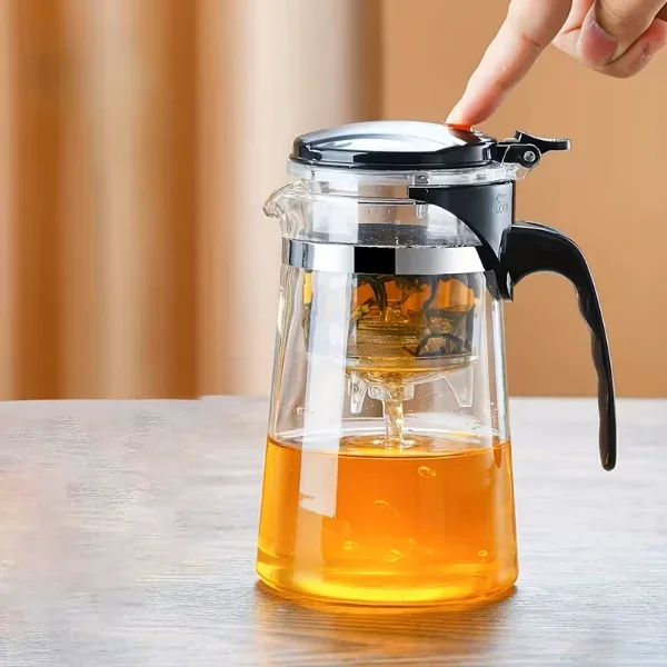Otomatik Basmalı 900 ml Kapasiteli Cam Çay Demliği