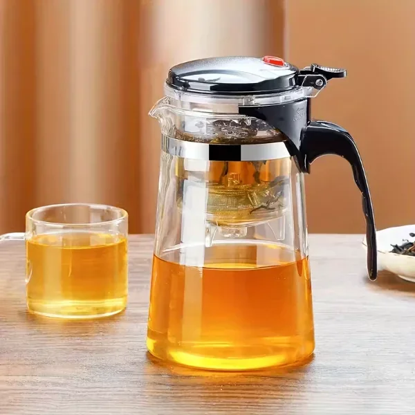 Otomatik Basmalı 900 ml Kapasiteli Cam Çay Demliği
