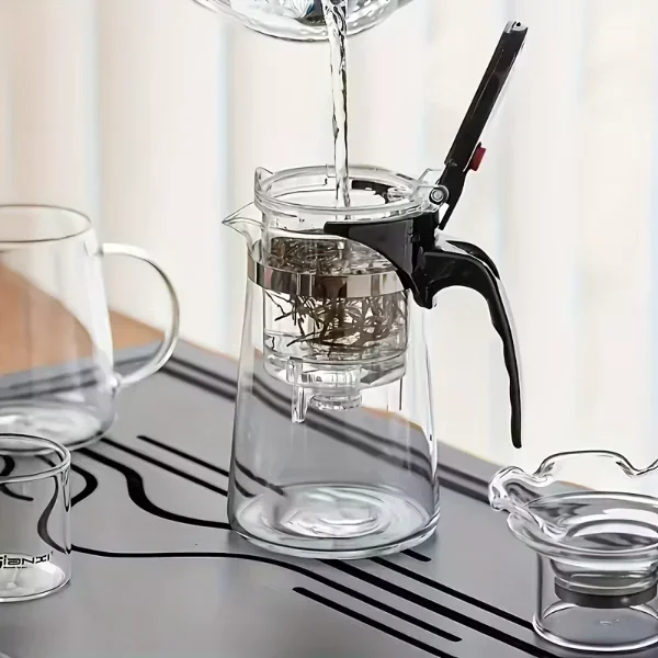 Otomatik Basmalı 900 ml Kapasiteli Cam Çay Demliği