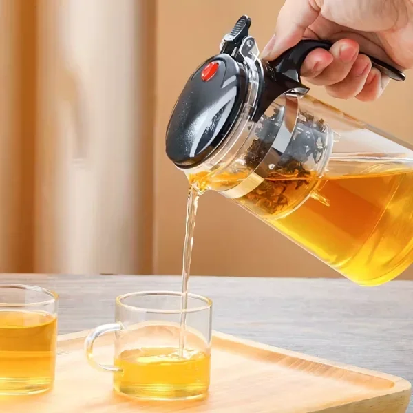 Otomatik Basmalı 900 ml Kapasiteli Cam Çay Demliği