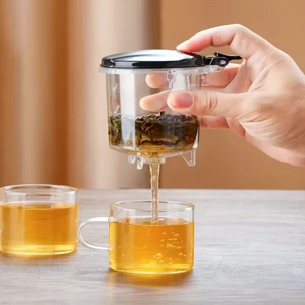 Otomatik Basmalı 900 ml Kapasiteli Cam Çay Demliği