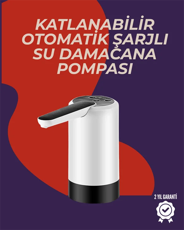Otomatik Damacana Su Pompası | 40-80 Saniye Zaman Ayarlı | %90 Açılabilir Hijyenik Tasarım | Şarjlı ve Portatif