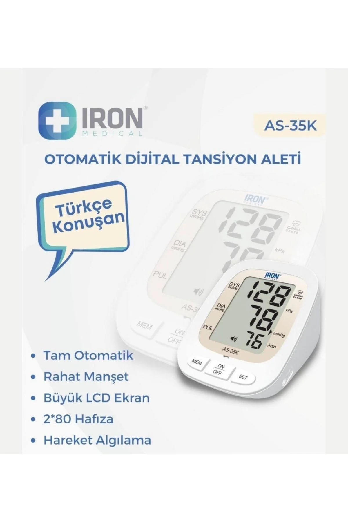 Otomatik Dijital Türkçe Konuşan Tansiyon Aleti AS-35K Otomatik Dijital Türkçe Konuşan Tansiyon Aleti AS-35K