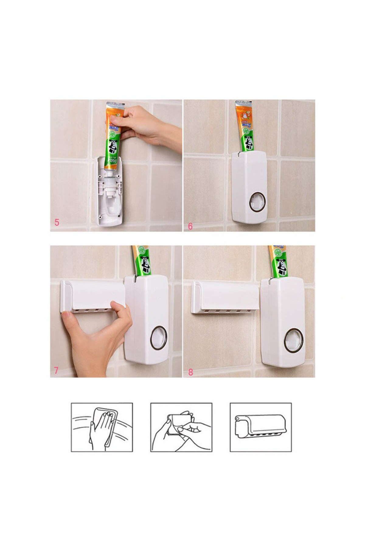Ok Aksesuar Otomatik Diş Macunu Sıkacağı Ve 5 Adet Diş Fırası Tutacağı Diş Fı
