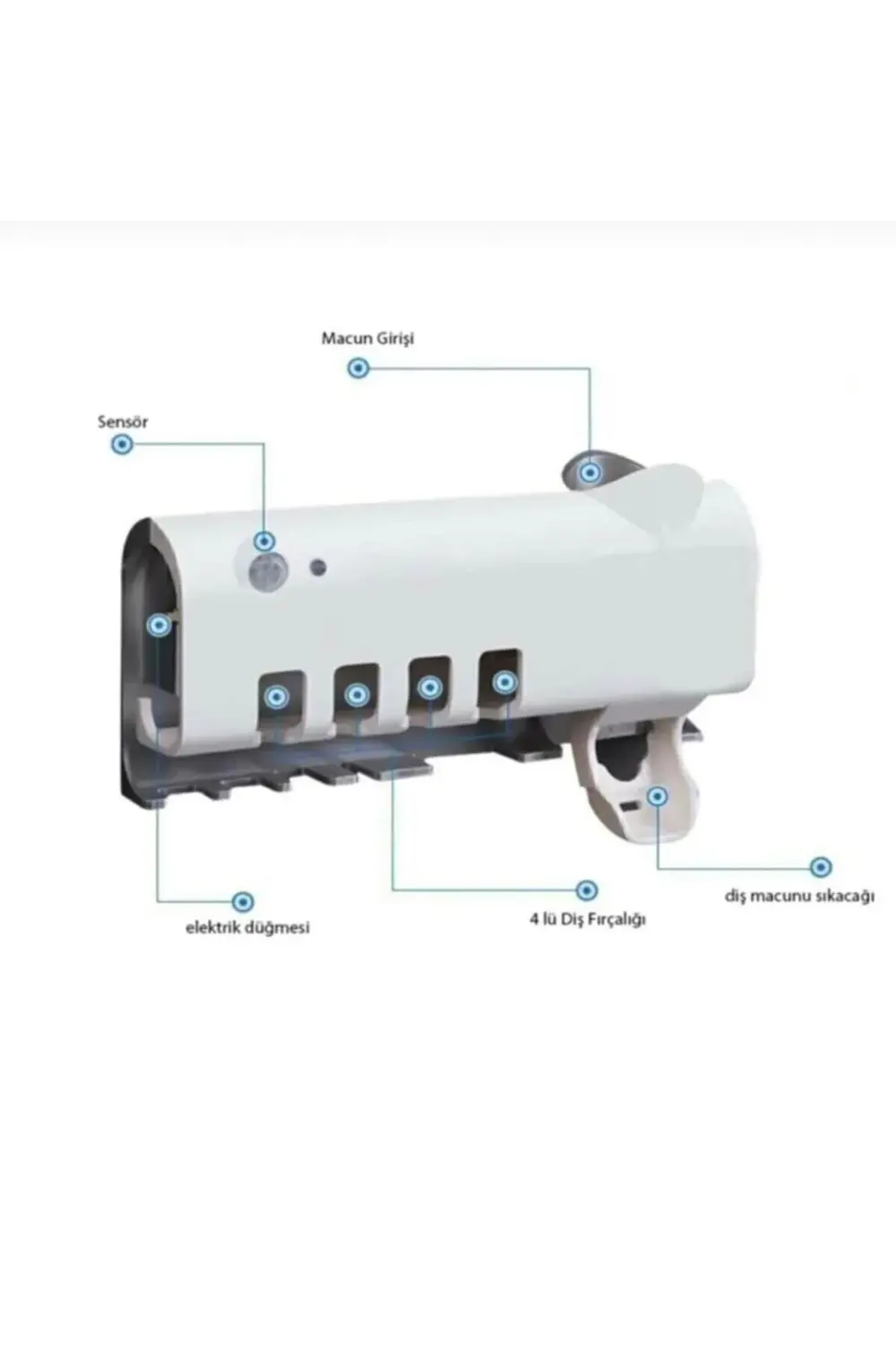 Otomatik Diş Macunu Sıkacağı Ve Sterilizatör 4 Adet Diş Fırçası T