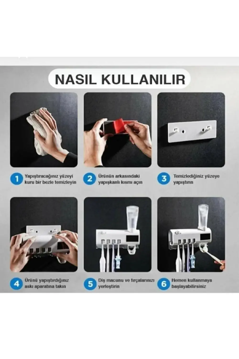 Otomatik Diş Macunu Sıkacağı Ve Sterilizatör 4 Adet Diş Fırçası T