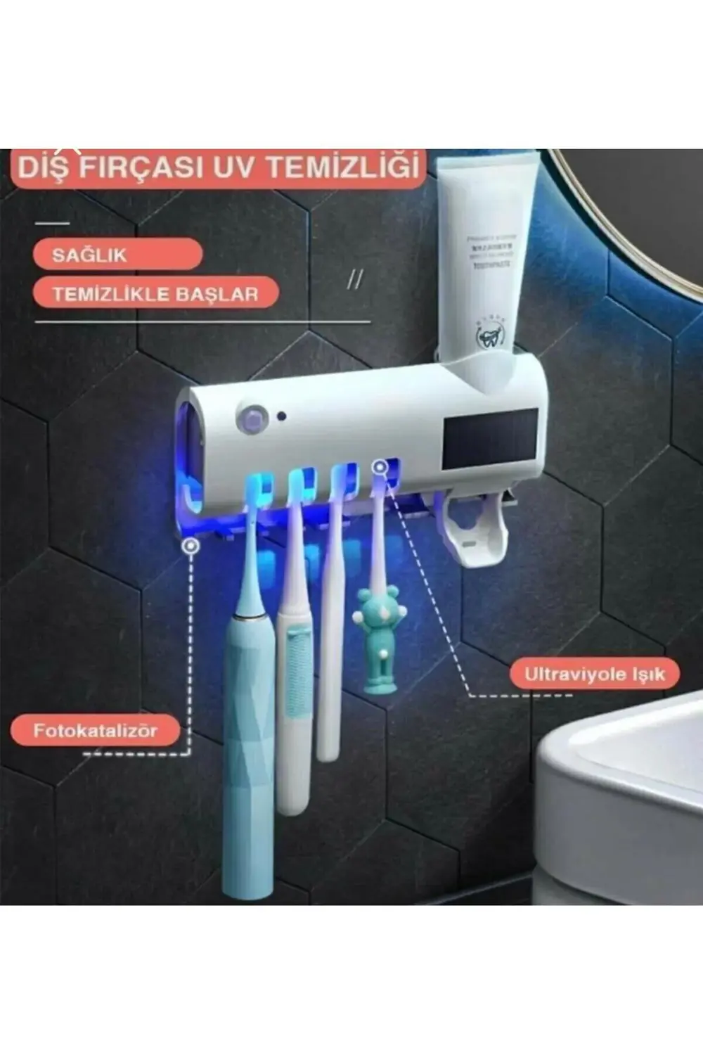 Otomatik Diş Macunu Sıkacağı Ve Sterilizatör 4 Adet Diş Fırçası T