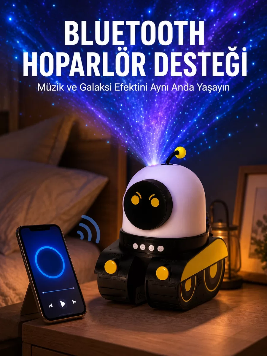 Otomatik Döner Slaytlı Projektör Lamba - Bluetooth Robot Tasarım