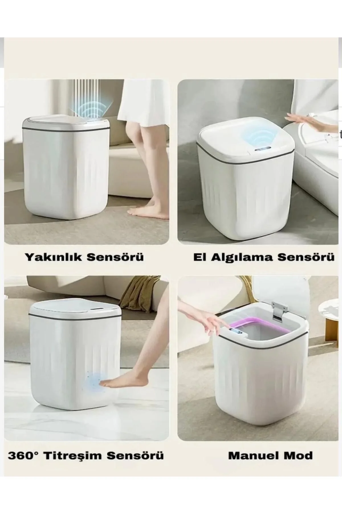 Otomatik Hareket Sensörlü Akıllı Çöp Kovası – 20 Litre Sessiz ve Hijyenik Kullanım