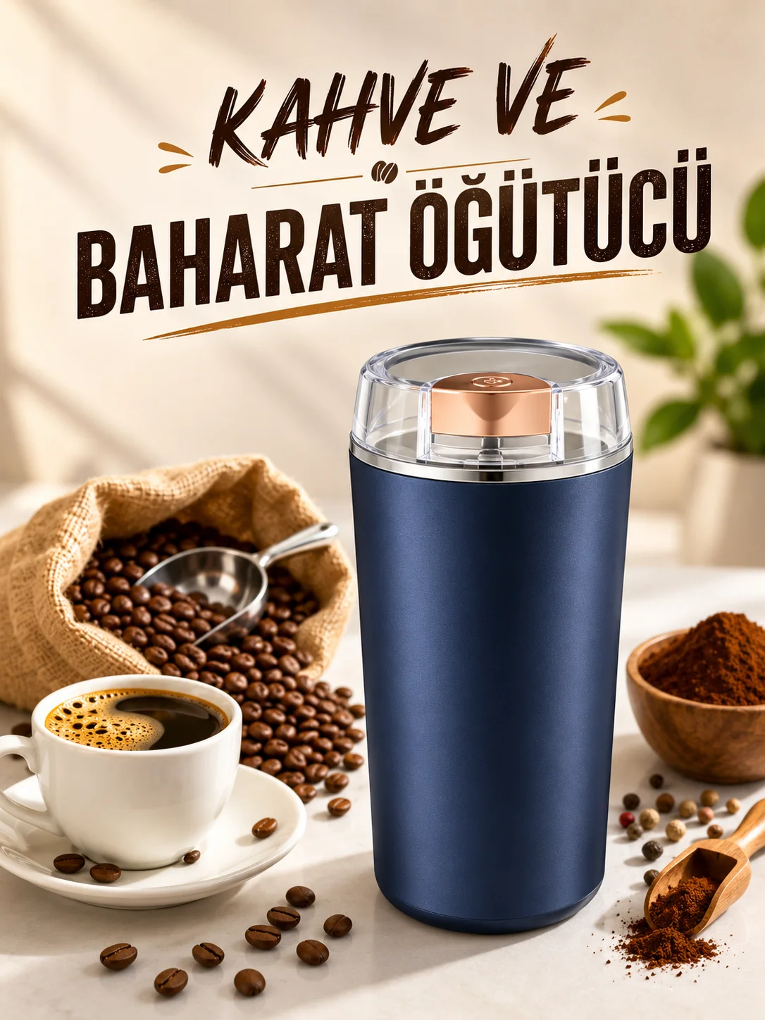 Otomatik Kahve ve Baharat Öğütücü Kolay Ve Taşınabilir Paslanmaz Çelik