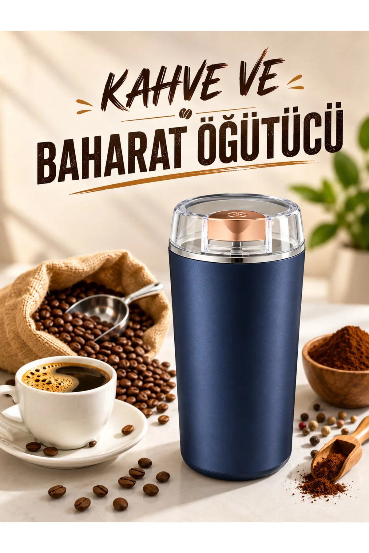 Otomatik Kahve ve Baharat Öğütücü Kolay Ve Taşınabilir Paslanmaz Çelik