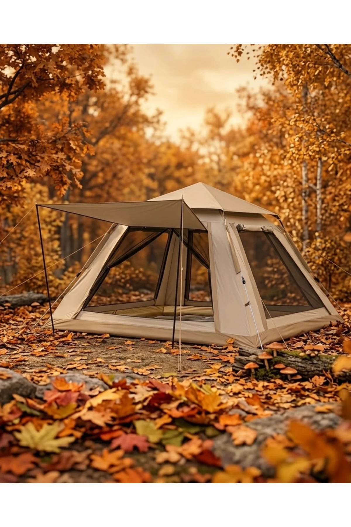 Otomatik Kamp Çadırı 240x240x160 cm 6 Kişilik Geniş Hacimli Güneşlikli - Lisinya