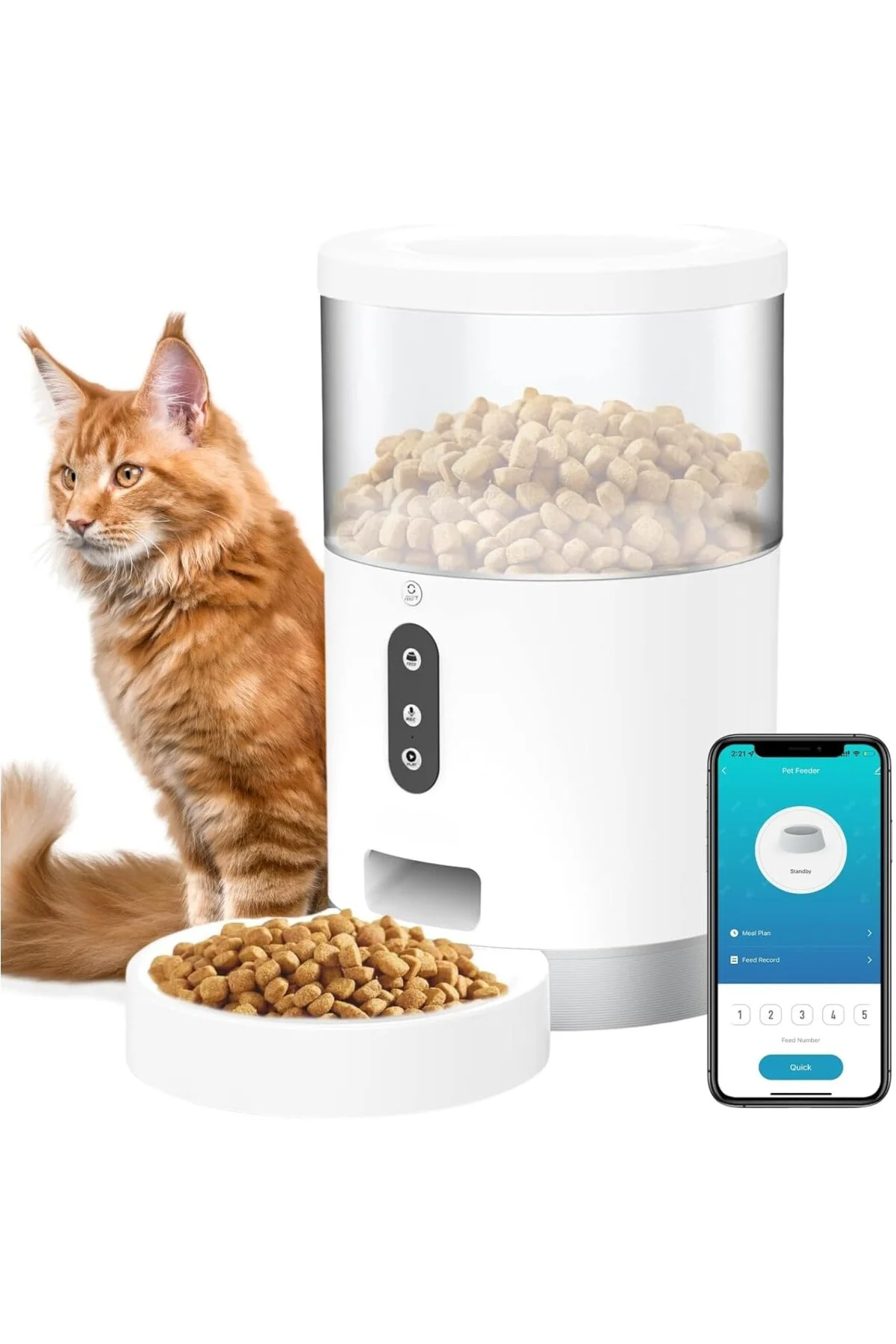 Otomatik Kedi Mama Kabı - 4 Litre Geniş Hazneli Mama Kabı, Ses Ka